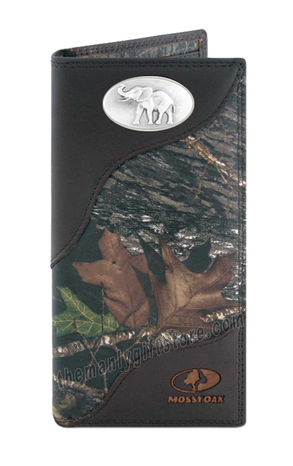 Elephant Mascot Alabama Mossy Oak Camo Zep Pro Leather Roper Wallet