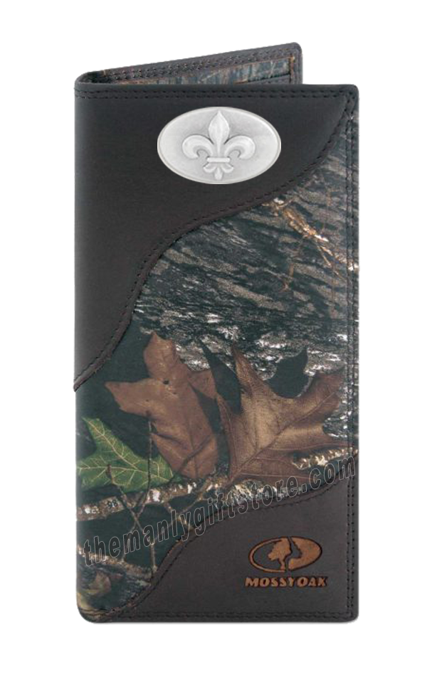 New Orleans Fleur De Lis Mossy Oak Camo Zep Pro Leather Roper Wallet