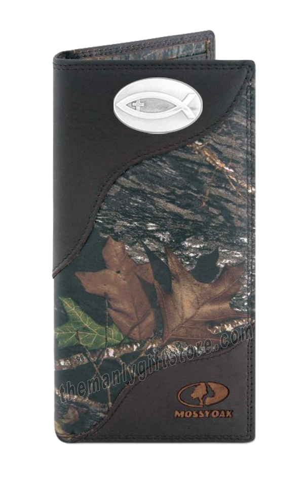 Ichthys Christian Fish Mossy Oak Camo Zep Pro Leather Roper Wallet