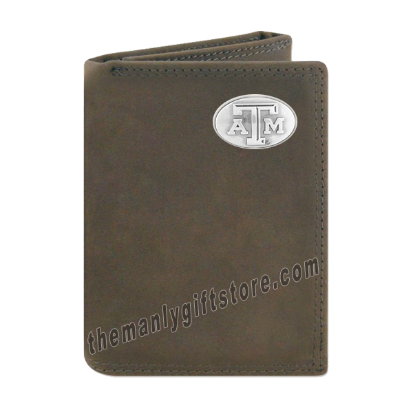 Texas A&M Aggies Crazy Horse Genuine Leather Trifold Wallet