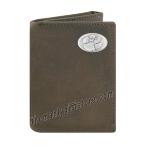 Clemson Tigers Crazy Horse Genuine Leather Trifold Wallet