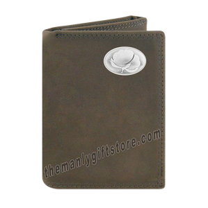 Cotton Logo Crazy Horse Genuine Leather Trifold Wallet