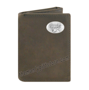 Buck Deer Crazy Horse Genuine Leather Trifold Wallet