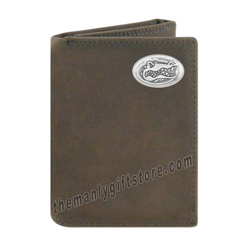 Florida Gators Crazy Horse Genuine Leather Trifold Wallet