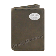 Load image into Gallery viewer, New Orleans Fleur De Lis Crazy Horse Genuine Leather Trifold Wallet