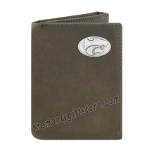 Load image into Gallery viewer, Kansas State Crazy Horse Genuine Leather Trifold Wallet