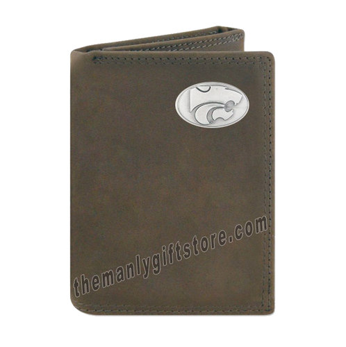 Kansas State Crazy Horse Genuine Leather Trifold Wallet