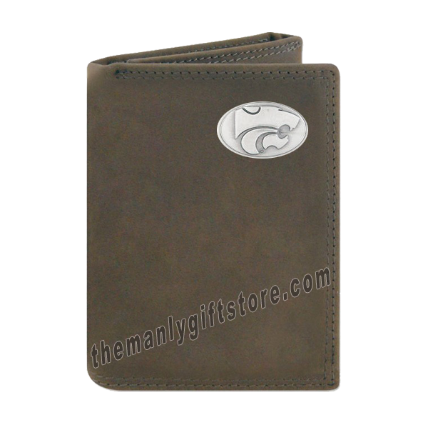 Kansas State Crazy Horse Genuine Leather Trifold Wallet
