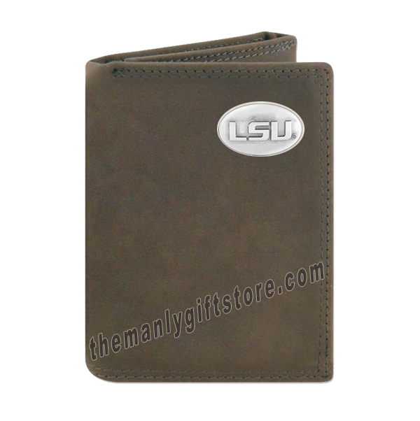 Louisiana State University LSU Crazy Horse Genuine Leather Trifold Wallet
