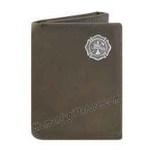 Load image into Gallery viewer, Maltese Cross Fireman Crazy Horse Genuine Leather Trifold Wallet