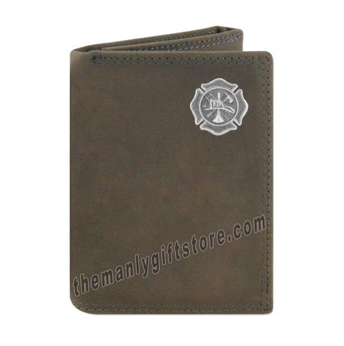 Maltese Cross Fireman Crazy Horse Genuine Leather Trifold Wallet
