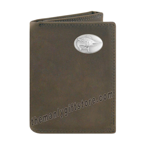 Marlin Saltwater Fish Crazy Horse Genuine Leather Trifold Wallet