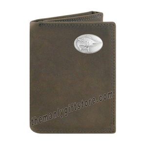 Marlin Saltwater Fish Crazy Horse Genuine Leather Trifold Wallet
