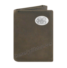 Load image into Gallery viewer, Marshall University Crazy Horse Genuine Leather Trifold Wallet
