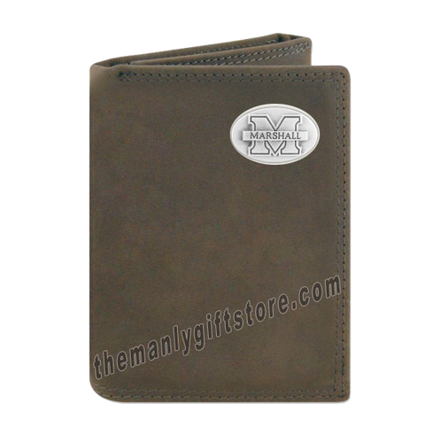 Marshall University Crazy Horse Genuine Leather Trifold Wallet