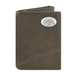 Mississippi State Bulldogs Crazy Horse Genuine Leather Trifold Wallet
