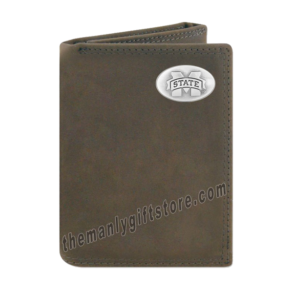 Mississippi State Bulldogs Crazy Horse Genuine Leather Trifold Wallet