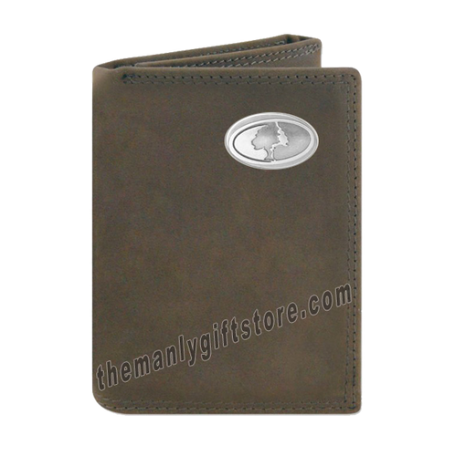 Mossy Oak Logo Crazy Horse Genuine Leather Trifold Wallet