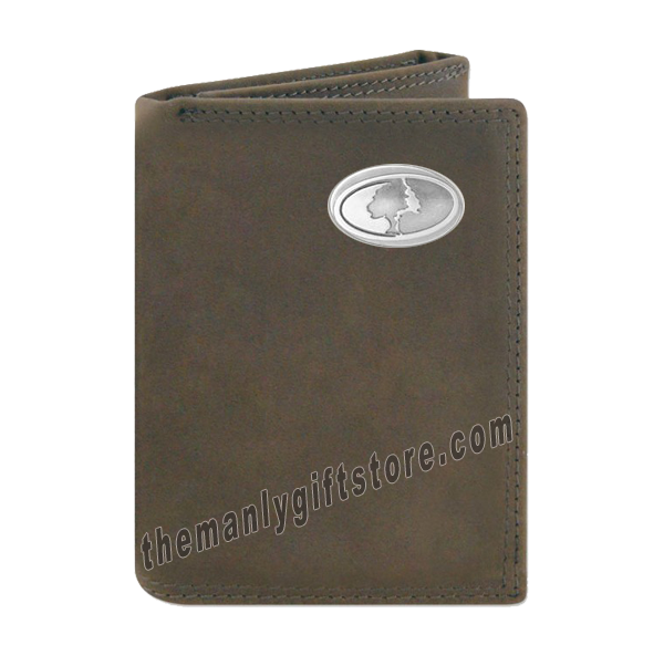 Mossy Oak Logo Crazy Horse Genuine Leather Trifold Wallet