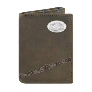 OSU Oklahoma State Crazy Horse Genuine Leather Trifold Wallet