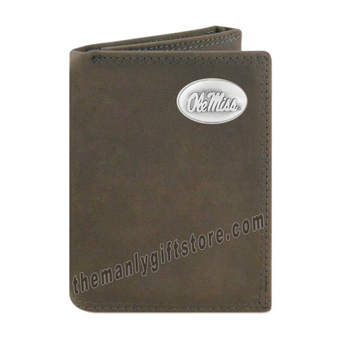 Ole Miss Rebels Crazy Horse Genuine Leather Trifold Wallet
