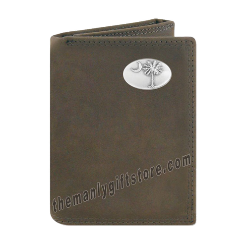 South Carolina Palmetto Crazy Horse Leather Trifold Wallet