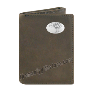 South Carolina Palmetto Crazy Horse Leather Trifold Wallet