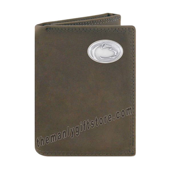 Penn State Nittany Lion Crazy Horse Genuine Leather Trifold Wallet