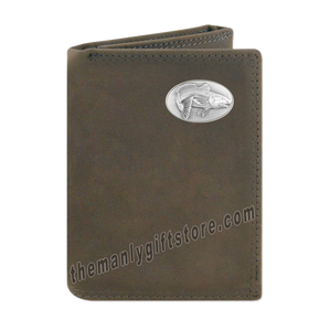 Saltwater Redfish Crazy Horse Genuine Leather Trifold Wallet