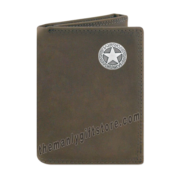 Texas Star Crazy Horse Genuine Leather Trifold Wallet