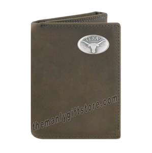 Texas Longhorns Crazy Horse Genuine Leather Trifold Wallet