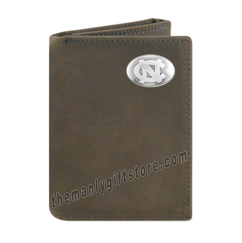 UNC North Carolina Tar Heels Crazy Horse Leather Trifold Wallet