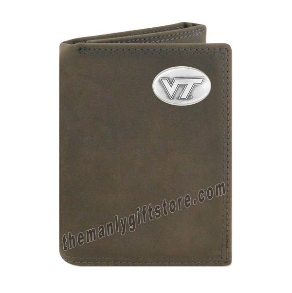 Virginia Tech Hokies Crazy Horse Genuine Leather Trifold Wallet