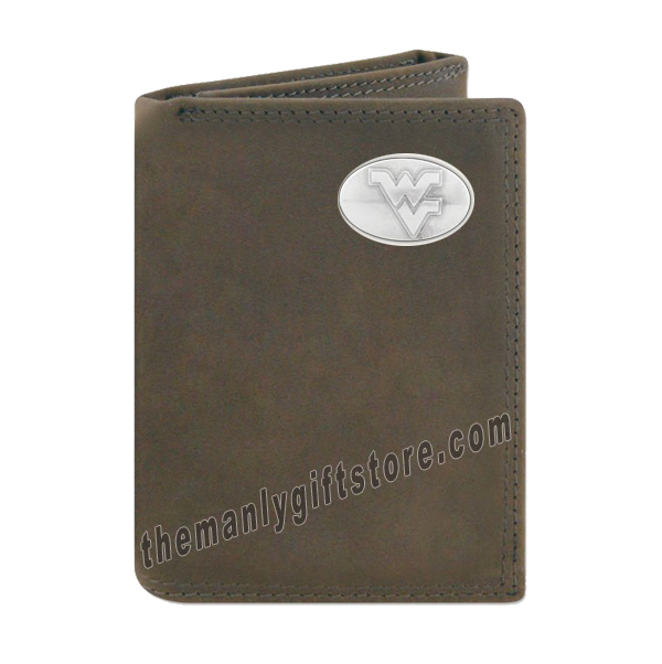 West Virginia  Crazy Horse Genuine Leather Trifold Wallet