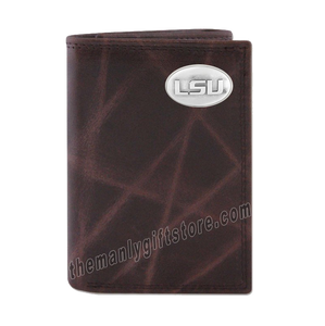 Louisiana State University LSU Wrinkle Zep Pro Leather Trifold Wallet