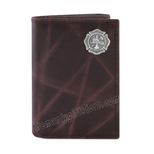 Maltese Cross Fireman Wrinkle Zep Pro Leather Trifold Wallet