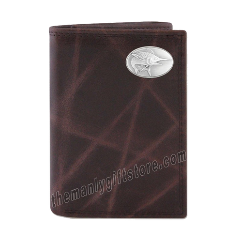 Marlin Saltwater Fish Wrinkle Zep Pro Leather Trifold Wallet
