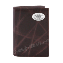 Load image into Gallery viewer, Mississippi State Bulldogs Wrinkle Zep Pro Leather Trifold Wallet
