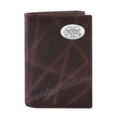 Mississippi State Bulldogs Wrinkle Zep Pro Leather Trifold Wallet