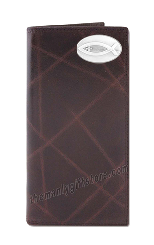 Ichthys Christian Fish Wrinkle Zep Pro Leather Roper Wallet