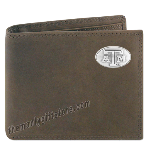 Texas A&M Aggies Genuine Crazy Horse Leather Bifold Wallet
