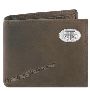 Texas A&M Aggies Genuine Crazy Horse Leather Bifold Wallet