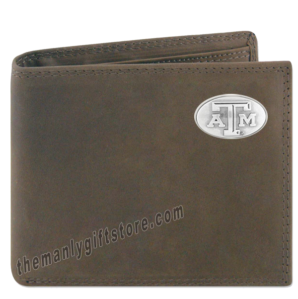 Texas A&M Aggies Genuine Crazy Horse Leather Bifold Wallet