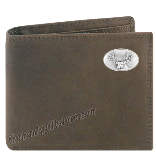 Buck Deer Crazy Horse Genuine Leather Bifold Wallet