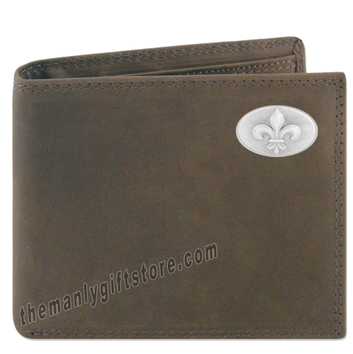 New Orleans Fleur De Lis Genuine Crazy Horse Leather Bifold Wallet
