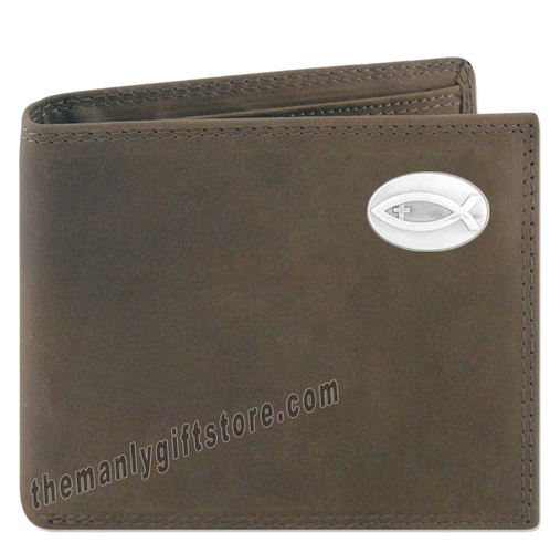 Ichthys Christian Fish  Crazy Horse Leather Bifold Wallet