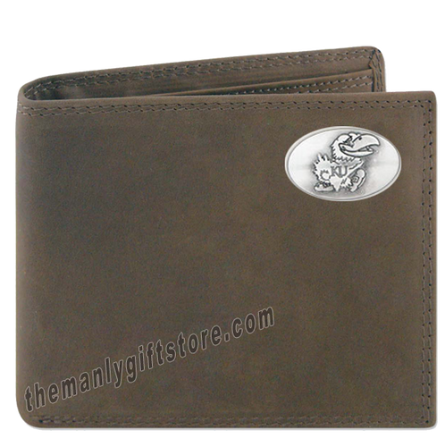 Kansas Jayhawks  Crazy Horse Leather Bifold Wallet