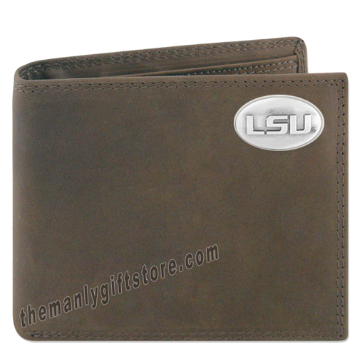 Louisiana State University LSU Crazy Horse Leather Bifold Wallet