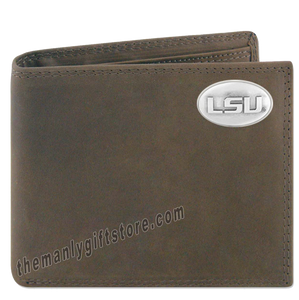 Louisiana State University LSU Crazy Horse Leather Bifold Wallet