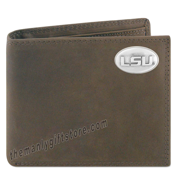 Louisiana State University LSU Crazy Horse Leather Bifold Wallet